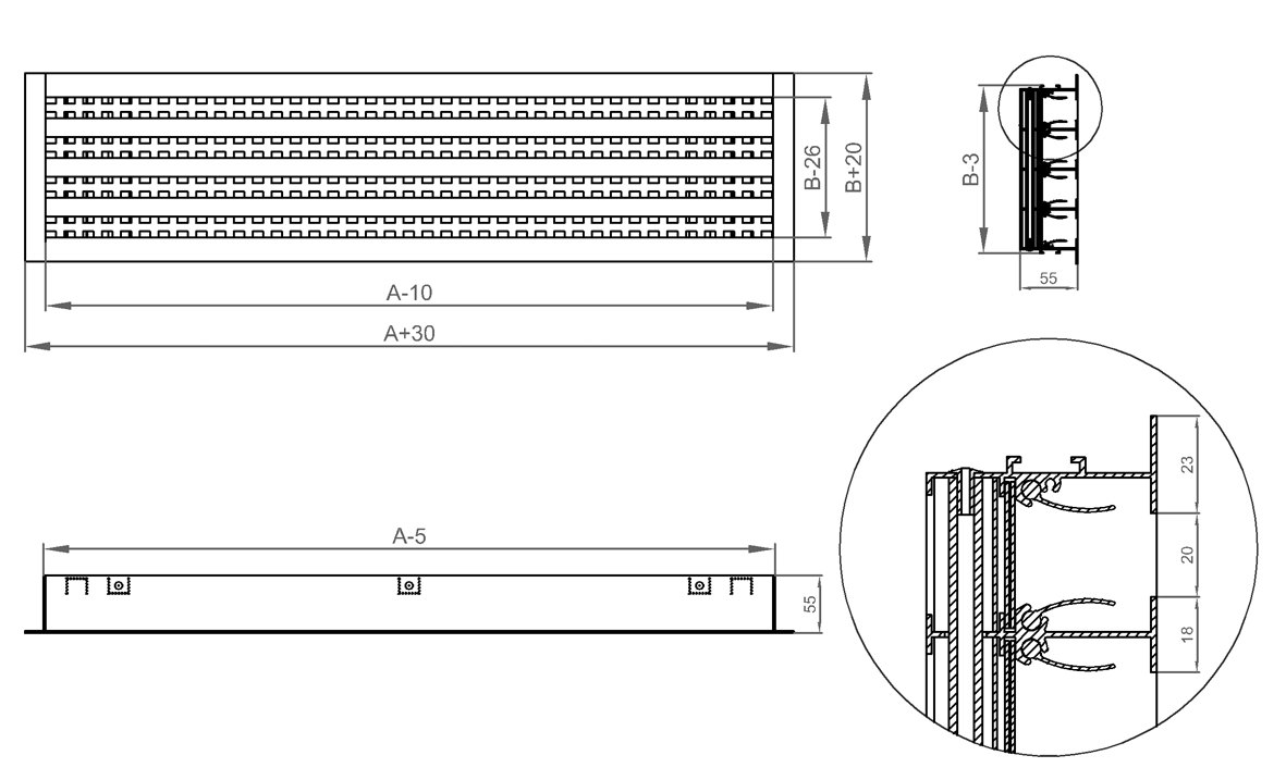 ARS-(1)-1000 решетка щелевая — Габаритные размеры